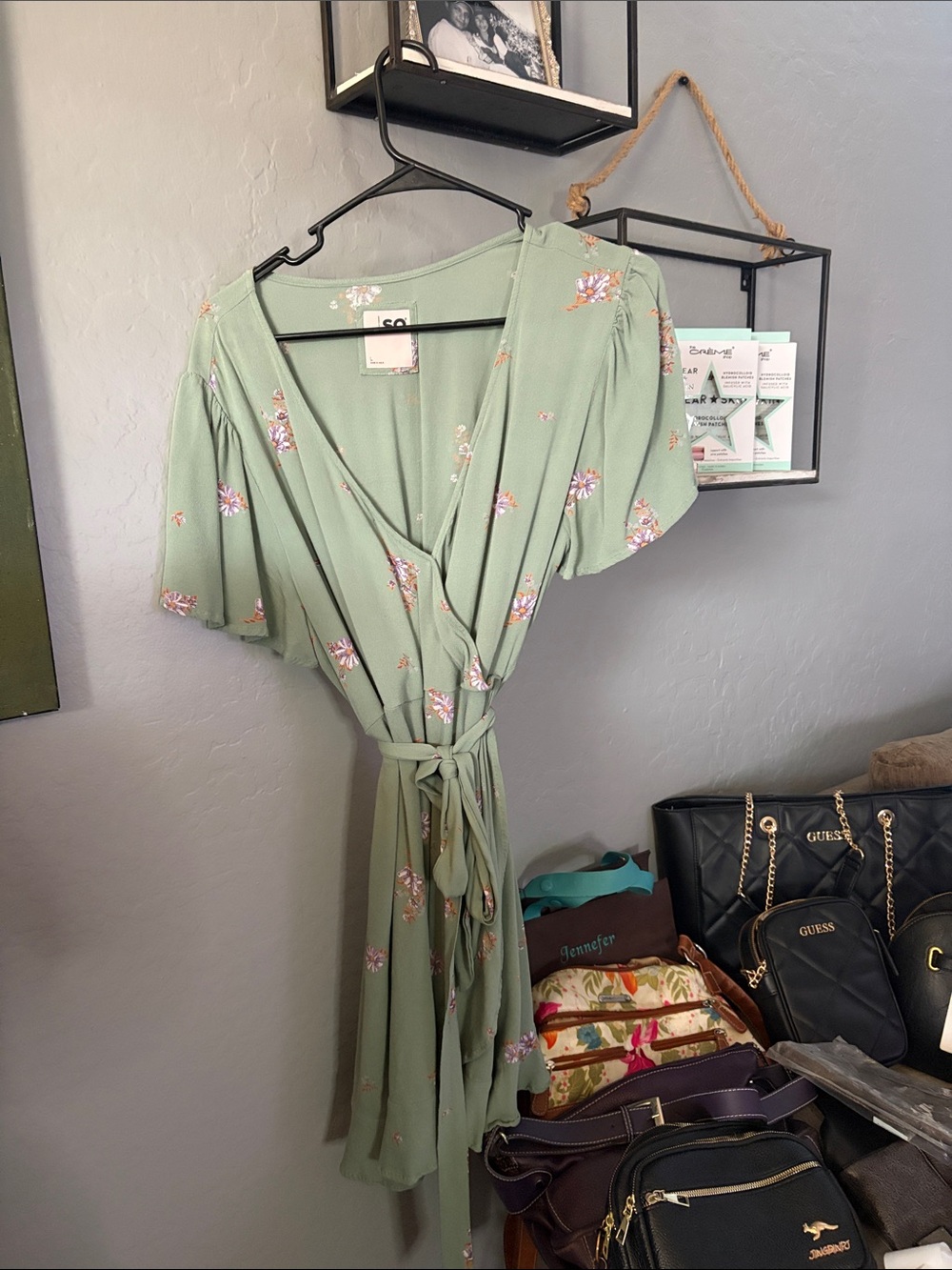 SO Sage Green Floral Wrap Midi Dress